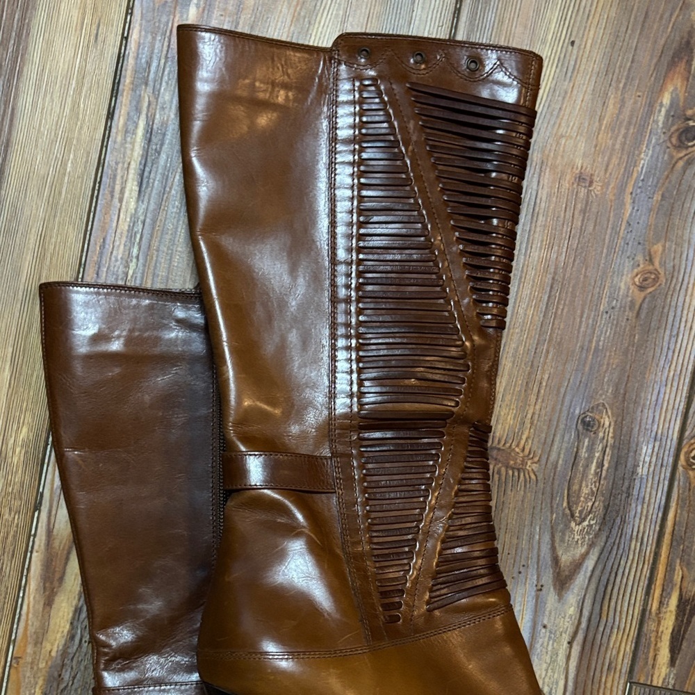 Via Spiga Brown Leather Heeled Boots with woven details size 9 - Picture 7 of 11